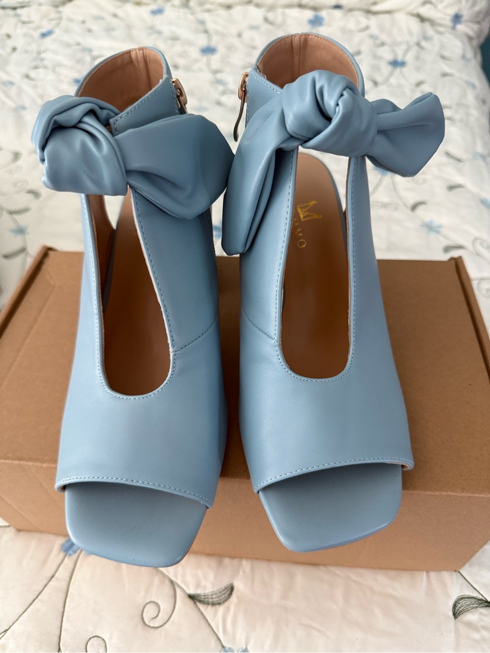 Women's Fog Blue Knotted Ankle-Strap Heels